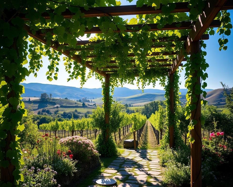 Weinpergola und Weinreifen im Garten